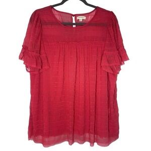 Max Studio Women's Size 1X Salmon Flutter Sleeve Stretch Mesh Top Spring Easter